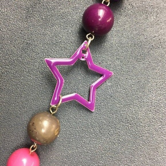 Star Beaded Necklace As Is Pink Pearl Purple Enamel Beige Silver Chain Barbie - Picture 2 of 10